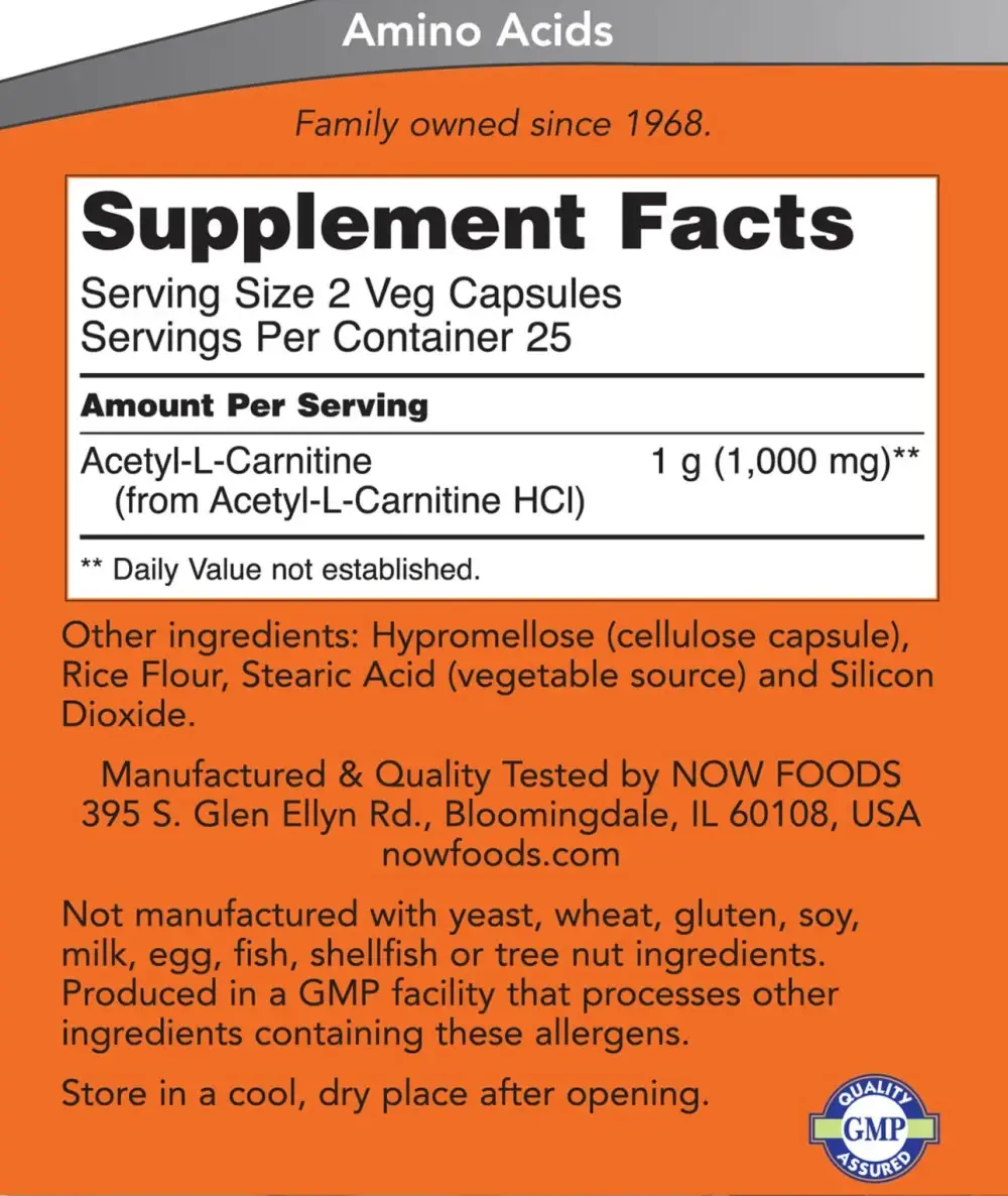 Acetyl-L-Carnitine 500 mg - NOW Foods - 50 Veg Kapszula – Kép 2