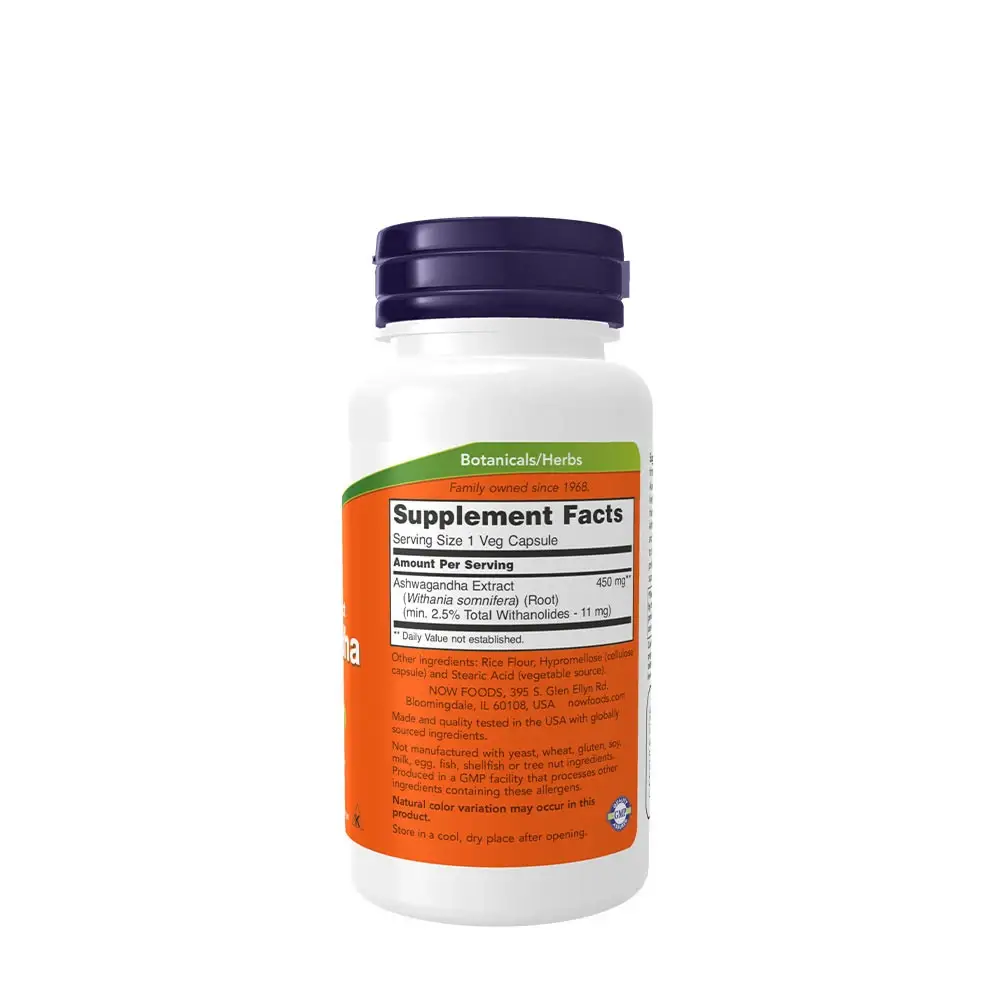 Ashwagandha Extract 450 mg - NOW Foods - 180 Vegetáris Kapszula – Kép 2