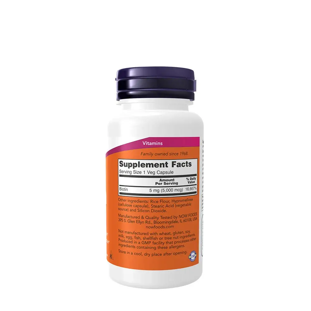 Biotin 5000 mcg - NOW Foods - 60 Veg Kapszula – Kép 2