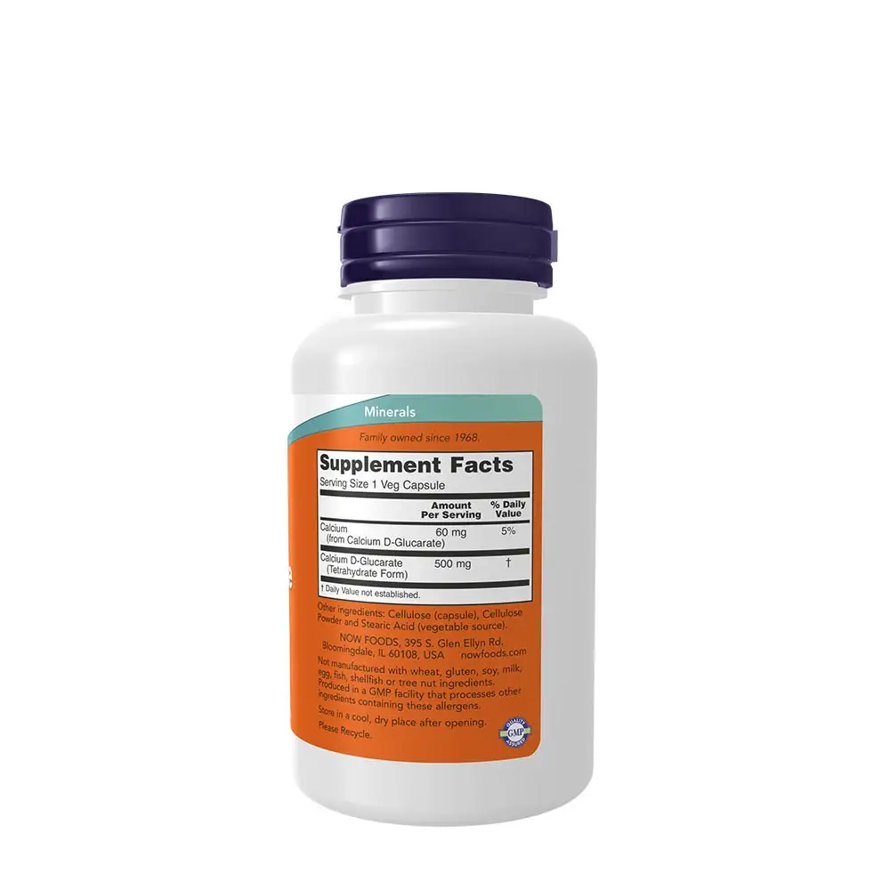 Calcium D-Glucarate 500 mg - NOW Foods - 90 Vegetáris Kapszula – Kép 2