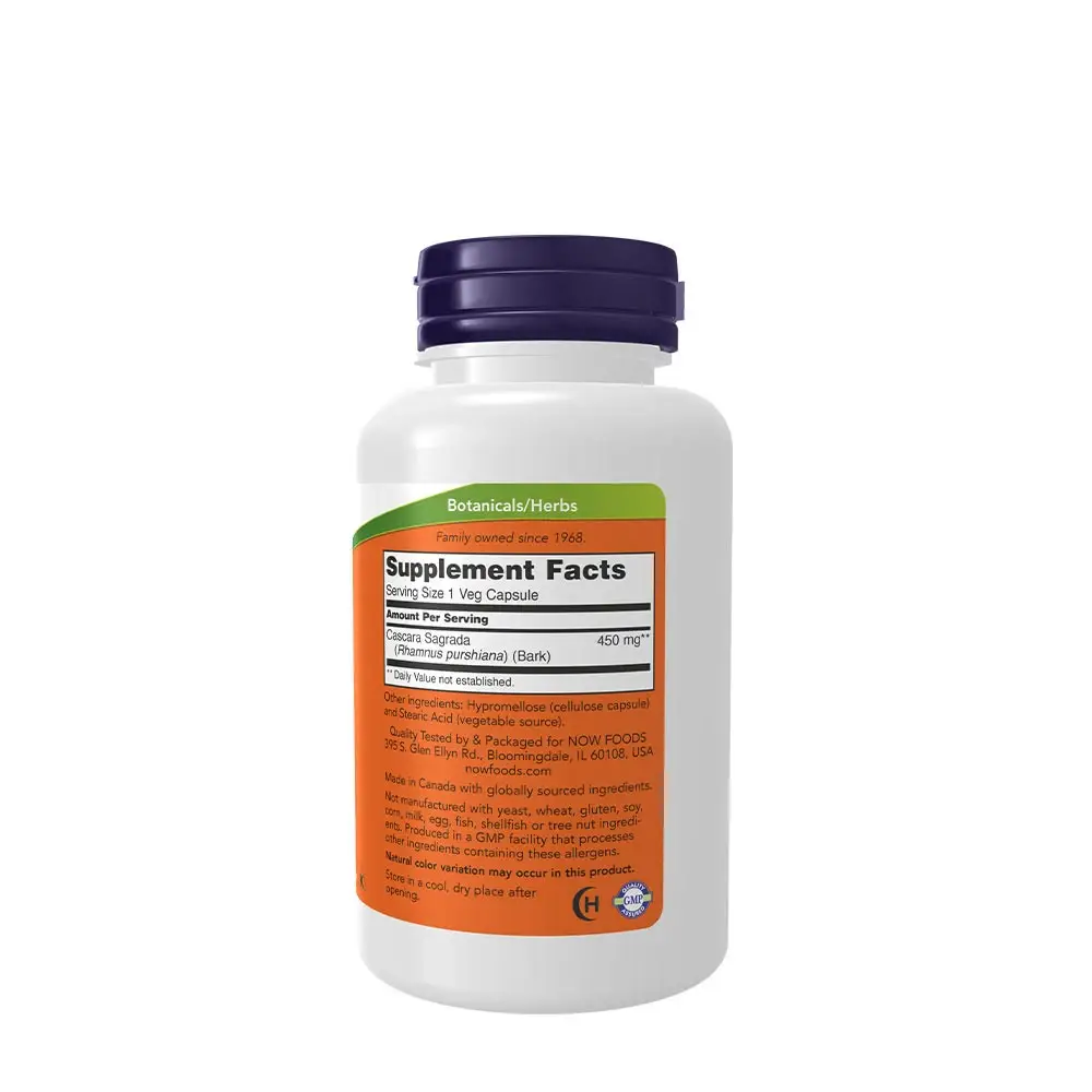 Cascara Sagrada 450 mg kapszulák - NOW Foods - 100 növényi kapszula – Kép 2
