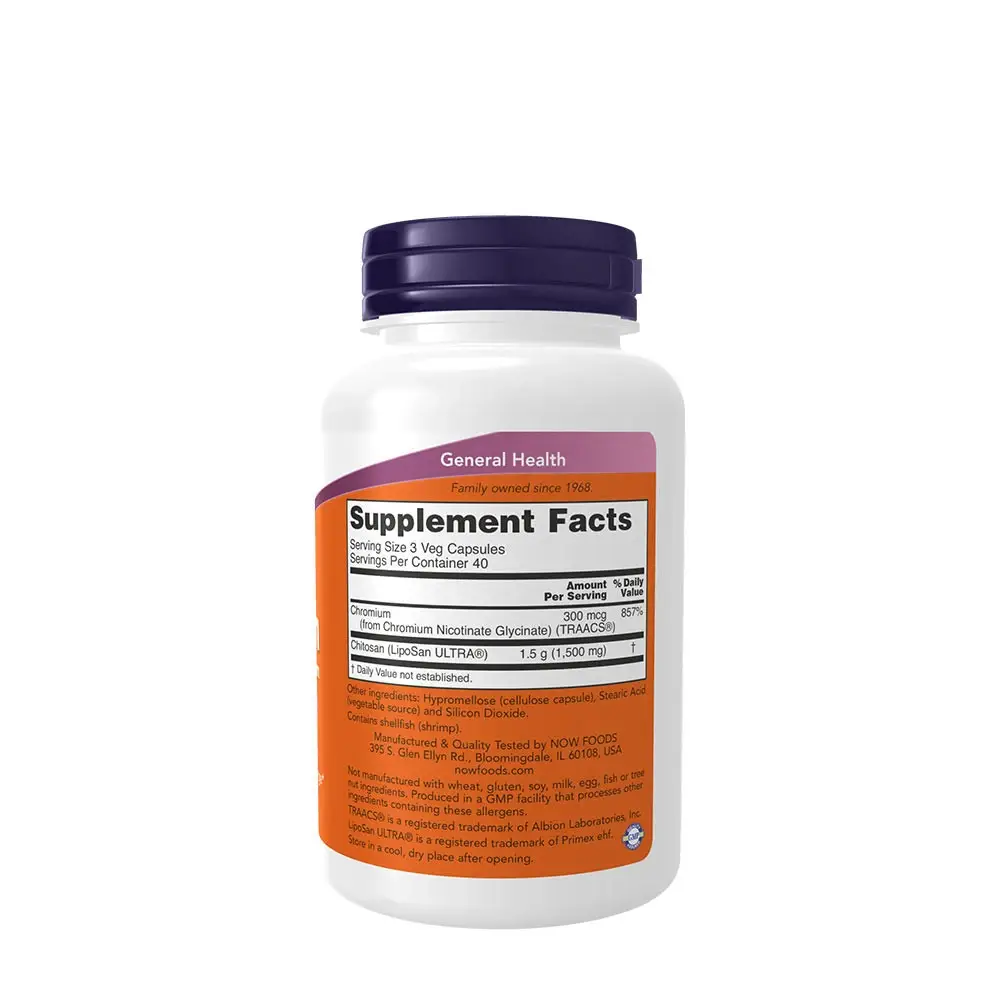 Chitosan 500 mg plus Chromium kapszula - NOW Foods - 120 Növényi Kapszula – Kép 2