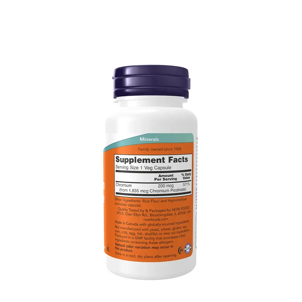 Chromium Picolinate 200 mcg - NOW Foods - 100 vegetáris kapszula – Kép 2