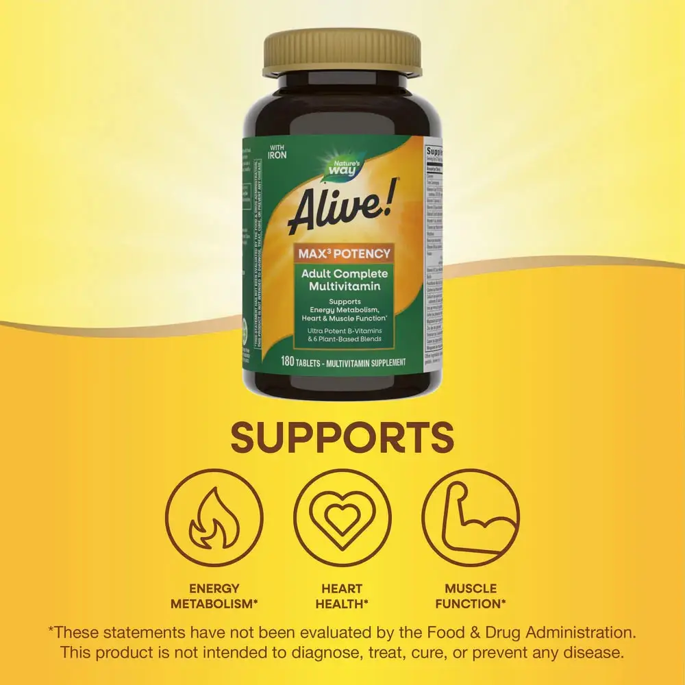 Natures Way Alive!® Max3 Potency Multivitamin (180 tabletta) – Kép 7