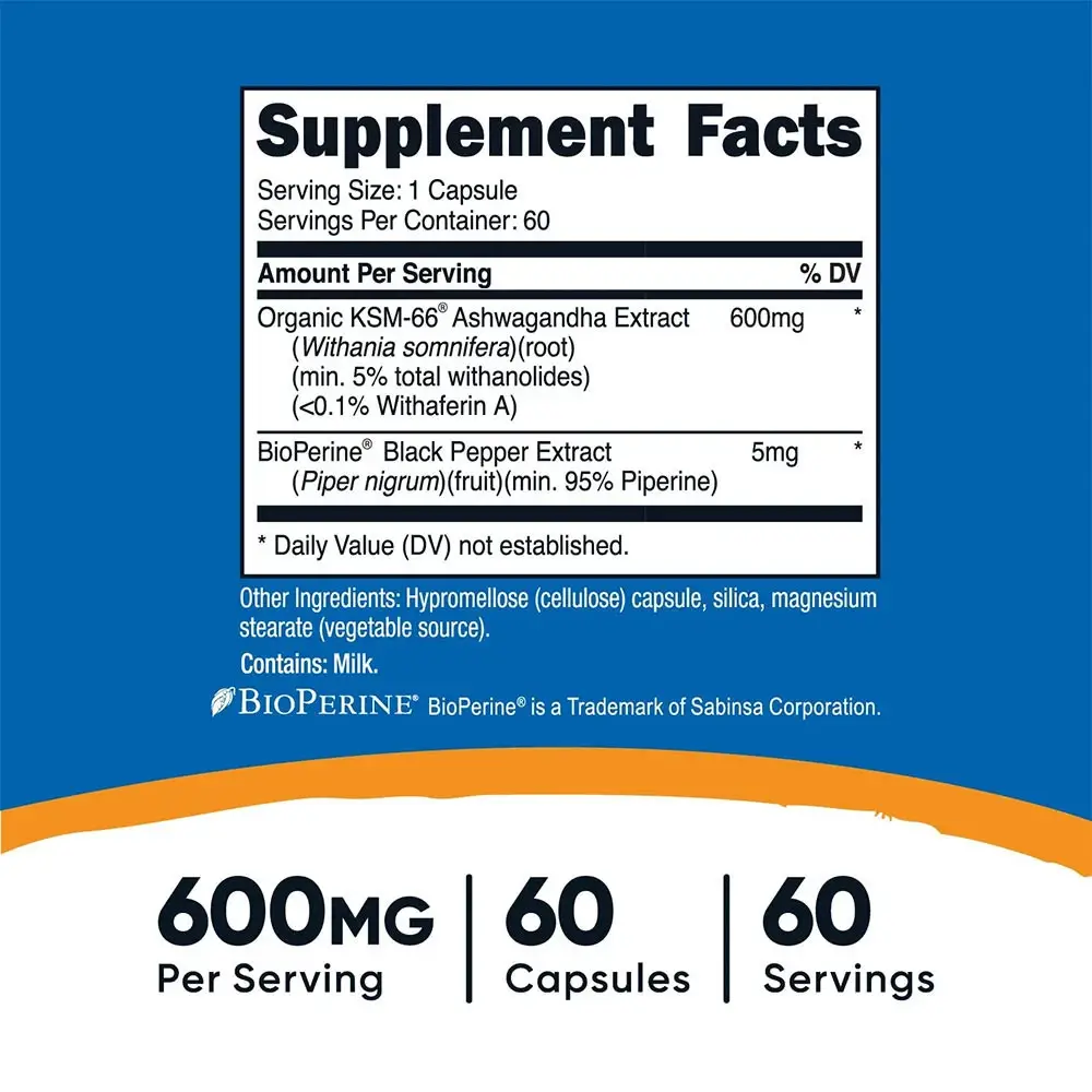 Nutricost KSM-66 Ashwagandha Root Extract 600mg – 60 vegetáris kapszula – Kép 2