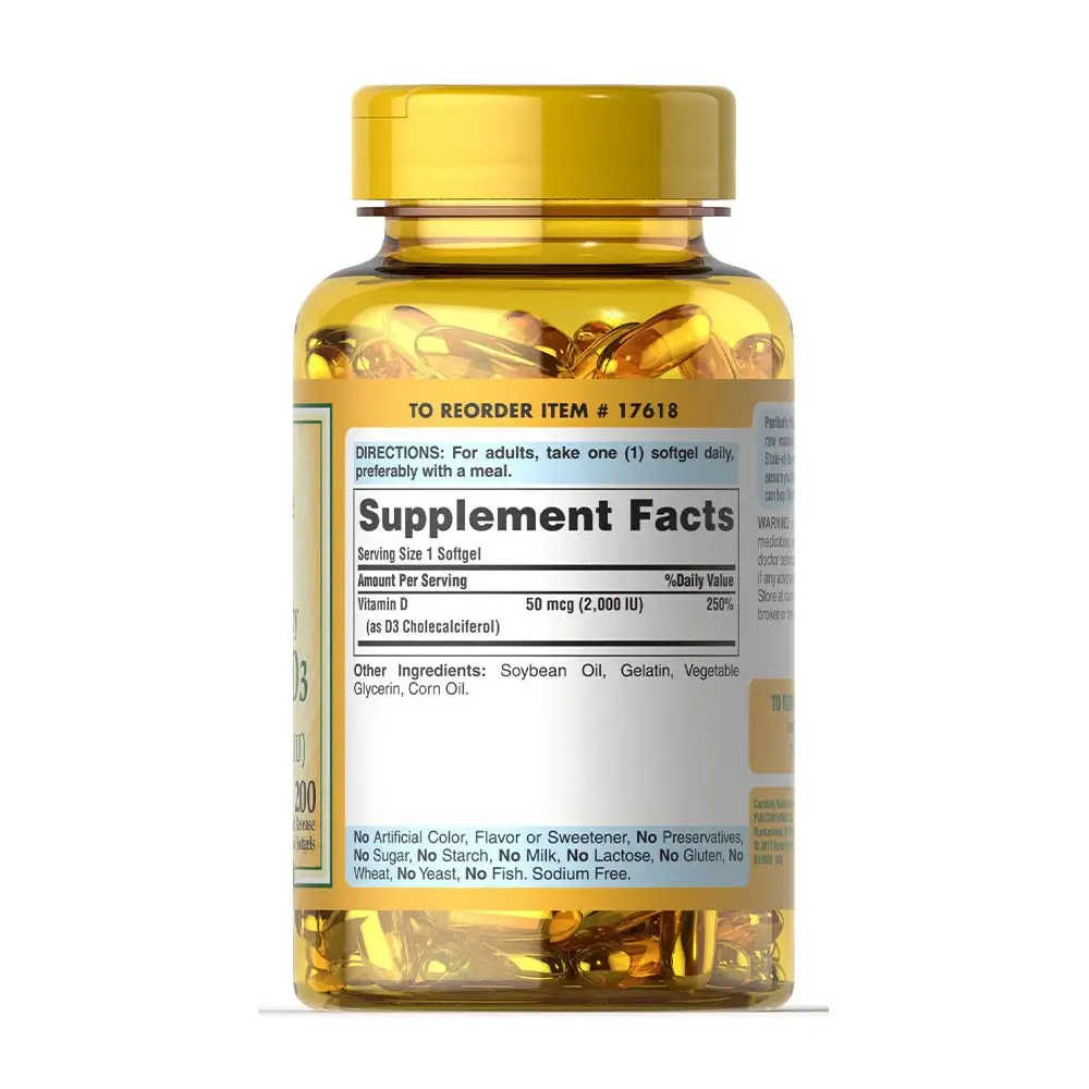 Puritan's Pride Vitamin D3 2000 IU (200 Softgels) – Kép 6