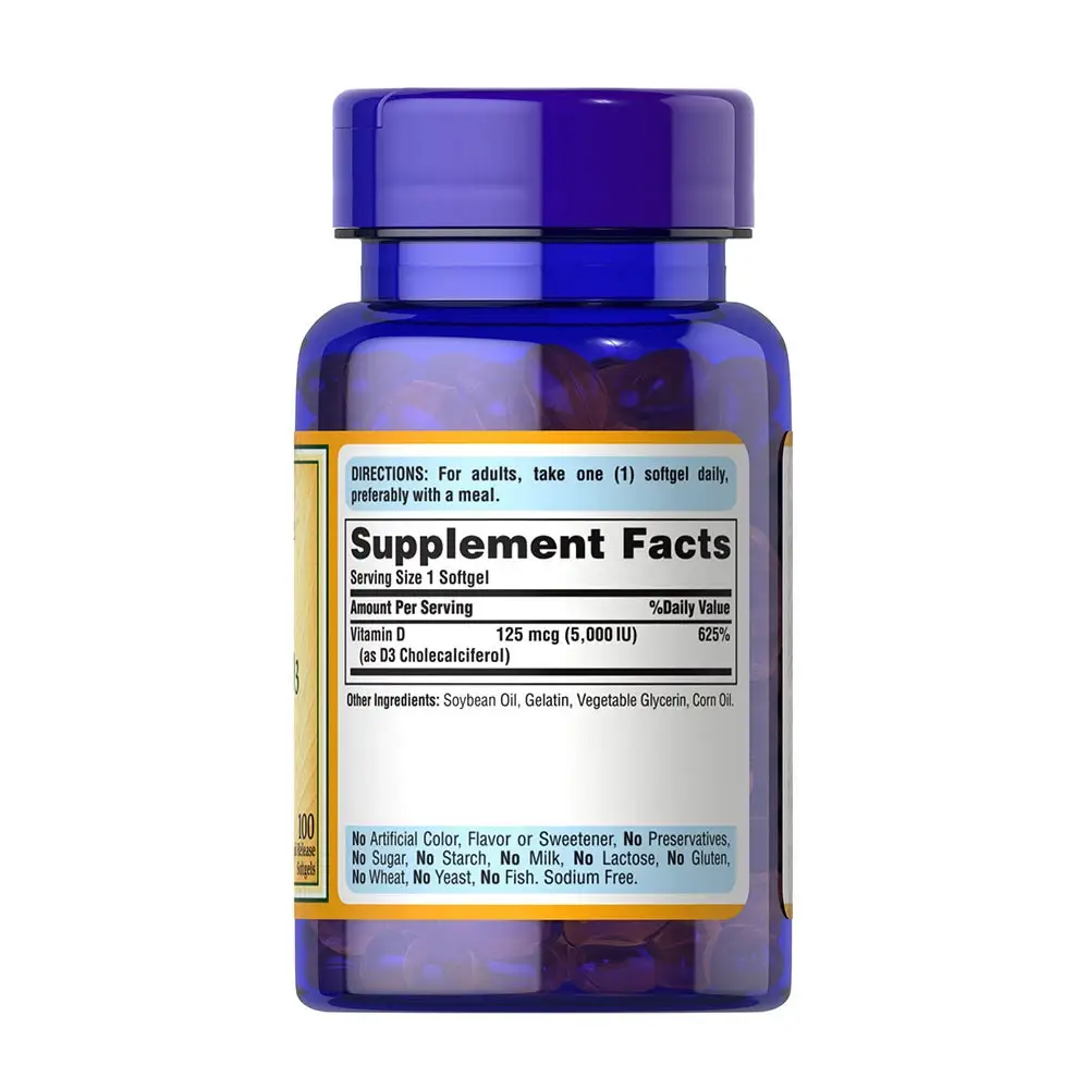 Puritan's Pride Vitamin D3 5000 IU (100 Softgels) – Kép 4