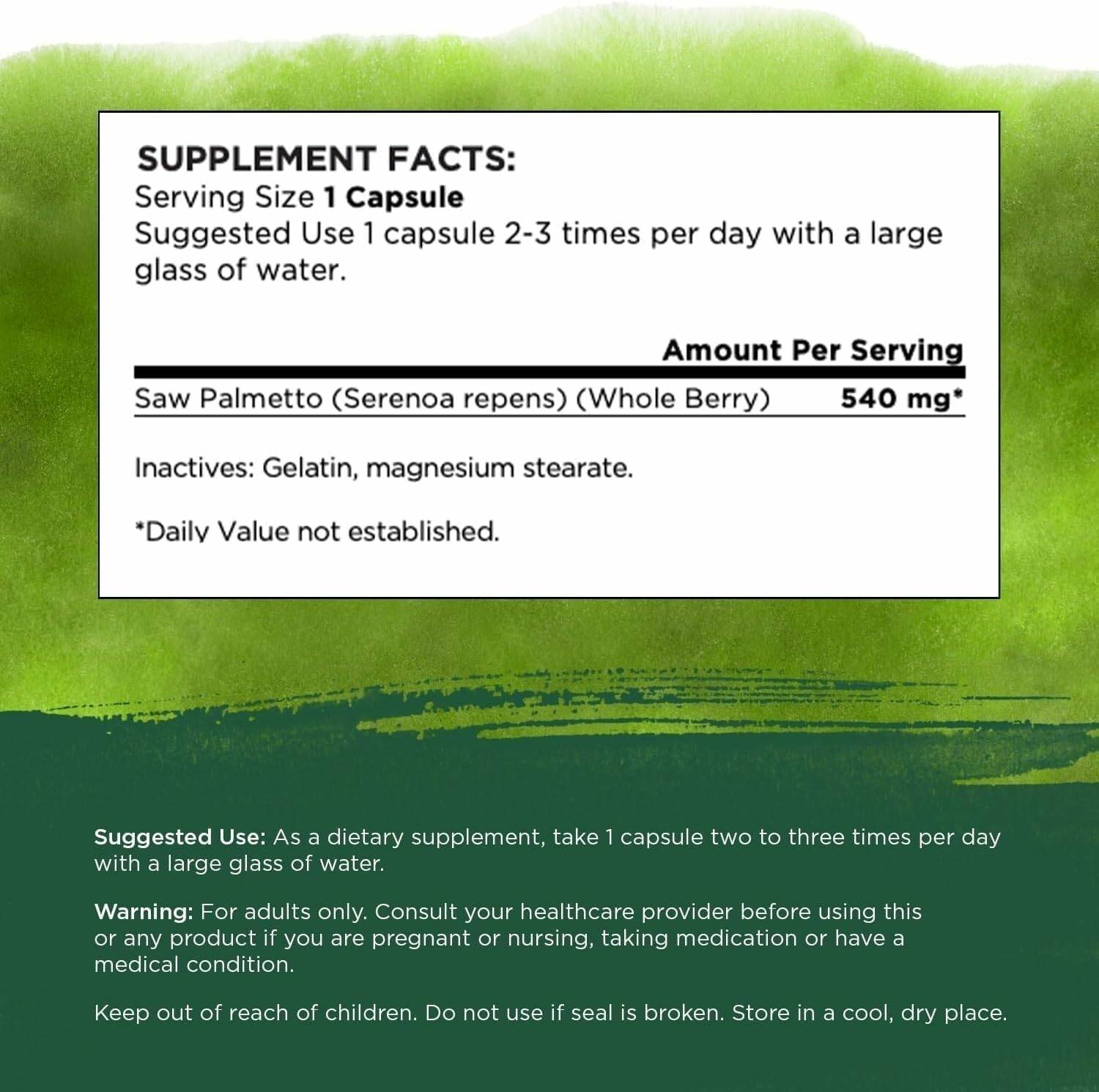 Swanson – Saw Palmetto, 540mg – 250 kapszula – Kép 3
