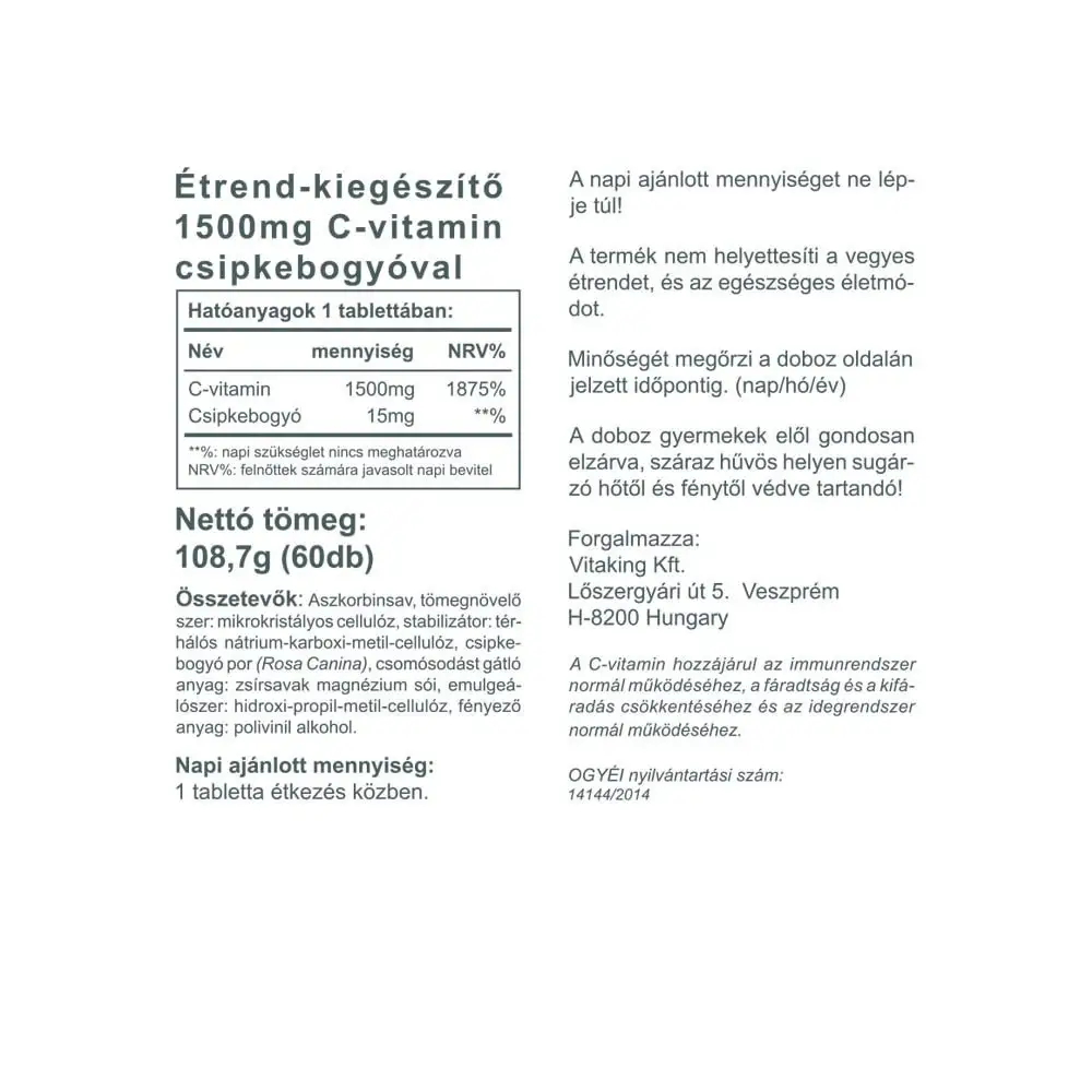 Vitaking Vitamin C-1500 With Rosehips (60 Tablets) – Kép 2