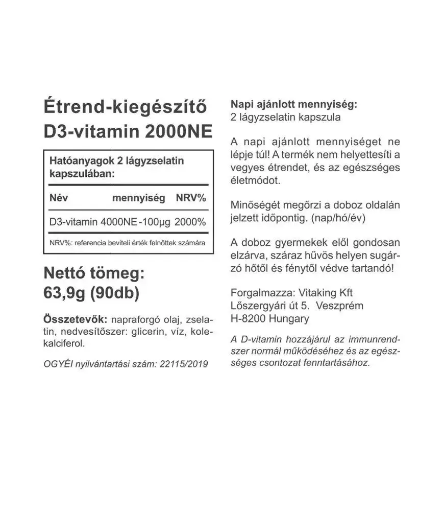 Vitaking Vitamin D-2000 (90 Softgel) – Kép 2